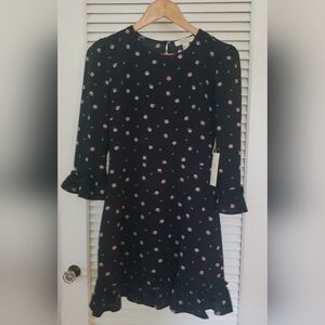 Forever 21 Black Floral Mid Length Sleeve Dress